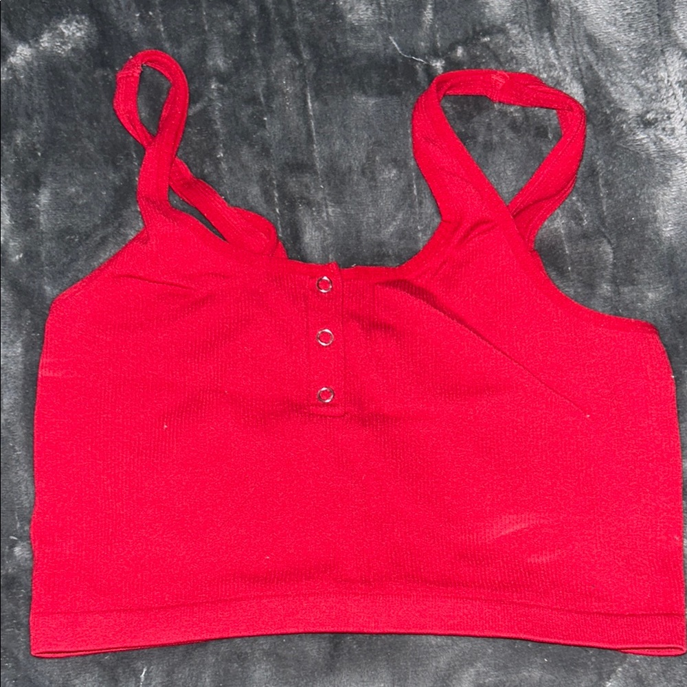 Red Crop Top with Button Detail